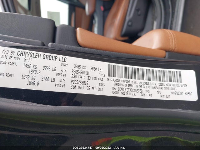 2012 JEEP GRAND CHEROKEE OVERLAND VIN: 1C4RJFCTXCC153758