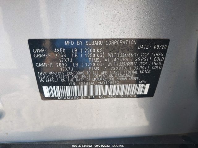 4S4BTACC2M3100953 Subaru Outback Premium