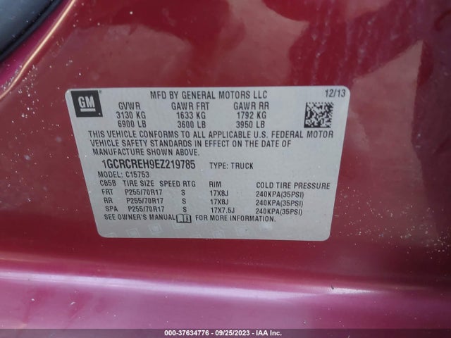 2014 CHEVROLET SILVERADO 1500 LT VIN: 1GCRCREH9EZ219785