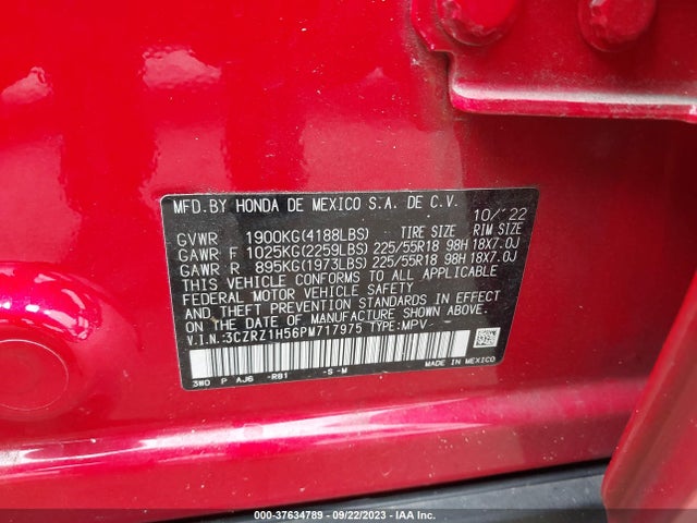 Aukcja sprzedaży 2023 Honda Hr-v Sport, vin: 3CZRZ1H56PM717975, numer aukcji: 37634789