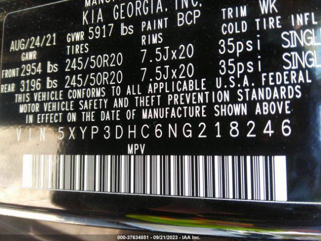 5XYP3DHC6NG218246 KIA Telluride Ex