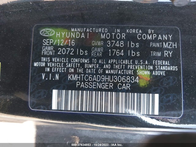 Hyundai VELOSTER 2017 KMHTC6AD9HU306834 Image 9