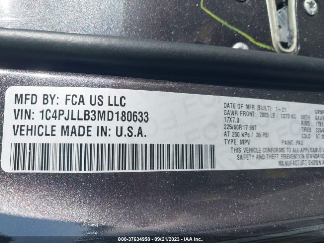 1C4PJLLB3MD180633 Jeep Cherokee Latitude Plus