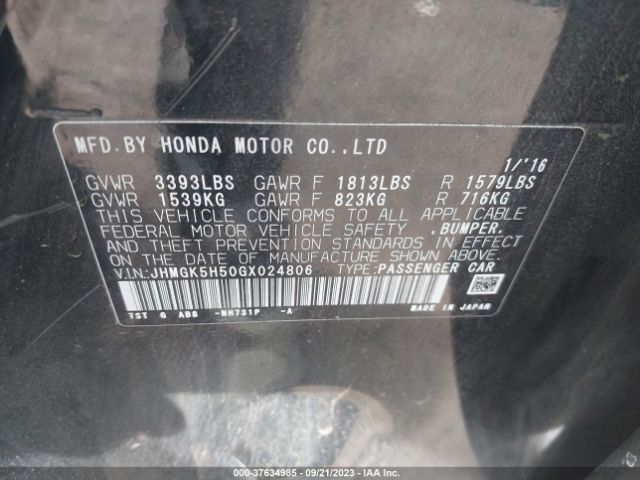 JHMGK5H50GX024806 Honda FIT LX