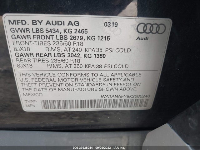 WA1ANAFY8K2080240 Audi Q5 PREMIUM