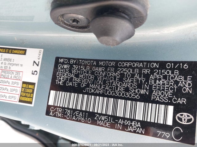 Toyota Prius Four 2016 JTDKARFU0G3003056 Image 9
