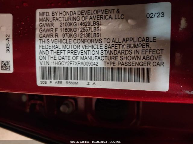 1HGCY2F7XPA009042 Honda Accord Hybrid Sport-l
