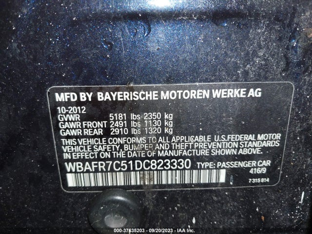 2013 BMW 5 SERIES 535I VIN: WBAFR7C51DC823330