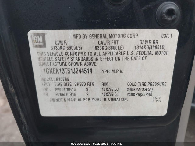 2001 GMC YUKON 1GKEK13T51J244514 Photo 8