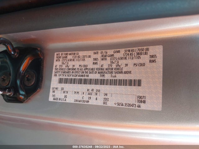 Ford F-150 Xlt/xl/lariat 2016 1FTFX1EFXGFA98518 Image 9