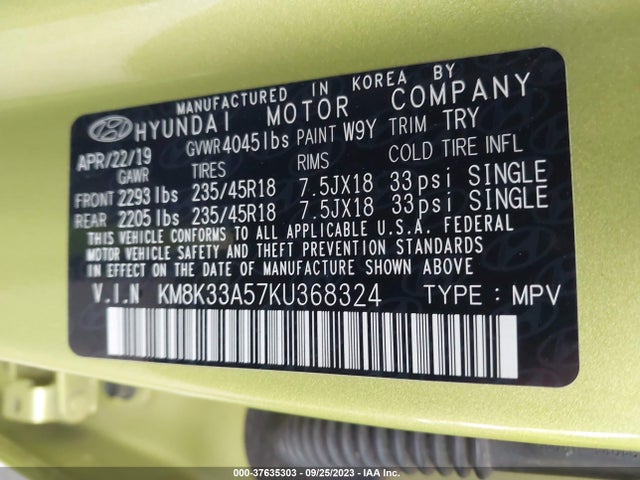 Hyundai Kona Limited 2019 KM8K33A57KU368324 Image 9