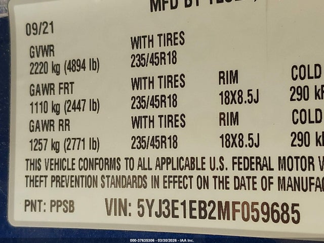2021 TESLA MODEL 3 5YJ3E1EB2MF059685 Photo 8