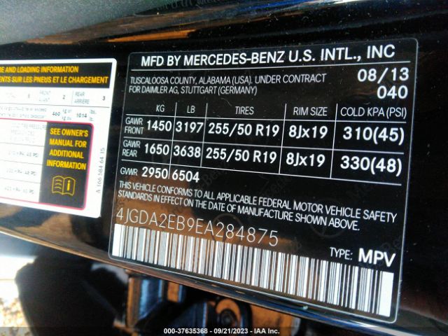 4JGDA2EB9EA284875 Mercedes-Benz M-class Ml 350 Bluetec