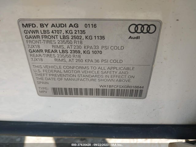 WA1BFCFSXGR016644 Audi Q3 Premium Plus