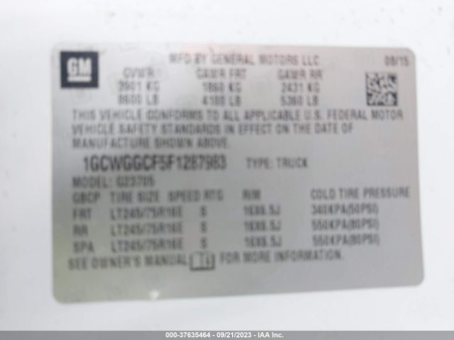 1GCWGGCF5F1287983 Chevrolet Express 2500 Work Van