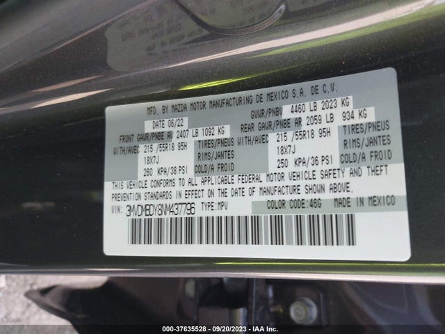 2022 MAZDA CX-30 2.5 TURBO PREMIUM VIN: 3MVDMBDY8NM437796