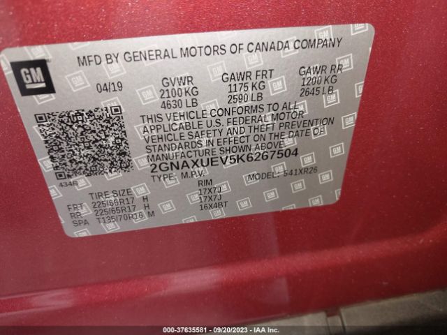2019 CHEVROLET EQUINOX 2GNAXUEV5K6267504 Photo 8