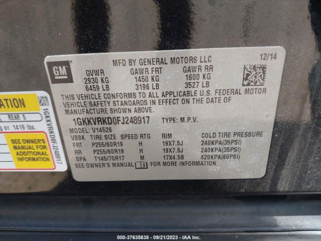 1GKKVRKD0FJ248917 GMC ACADIA SLT