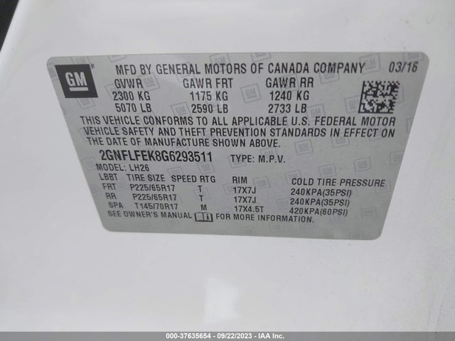 Chevrolet EQUINOX LT 2016 2GNFLFEK8G6293511 Image 9