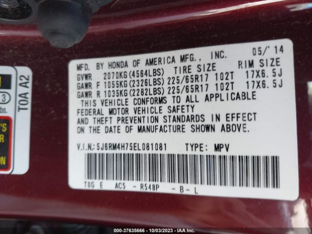 5J6RM4H75EL081081 Honda Cr-v Ex-l