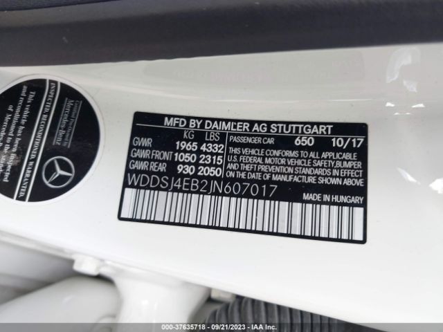 WDDSJ4EB2JN607017 Mercedes-Benz Cla Cla 250