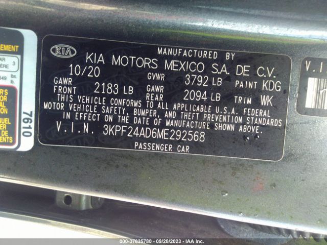 3KPF24AD6ME292568 KIA Forte Lxs
