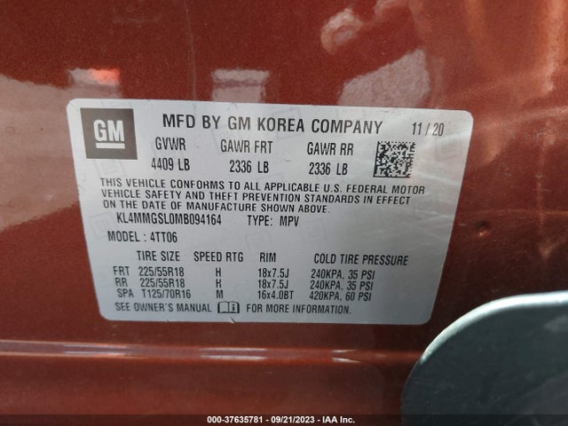 2021 BUICK ENCORE GX ESSENCE VIN: KL4MMGSL0MB094164