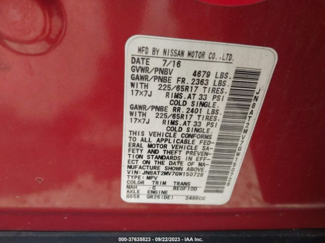 JN8AT2MV7GW150728 Nissan ROGUE S