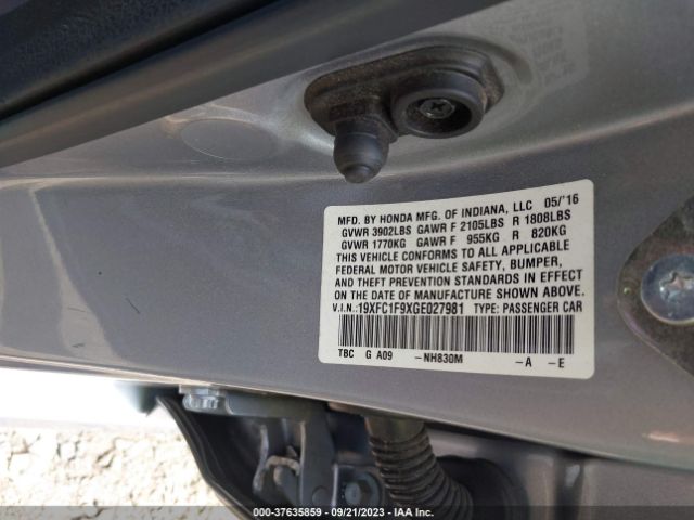 19XFC1F9XGE027981 Honda Civic Sedan Touring
