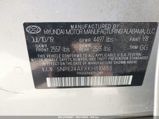 Hyundai SONATA SE 2019 5NPE24AFXKH810655 Image 9