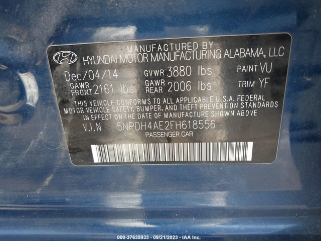 Hyundai ELANTRA SE 2015 5NPDH4AE2FH618556 Image 9