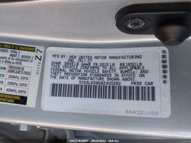 2008 PONTIAC VIBE VIN: 5Y2SL65868Z400282