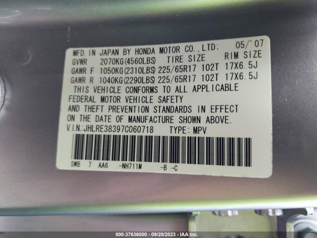 2007 HONDA CR-V LX VIN: JHLRE38397C060718