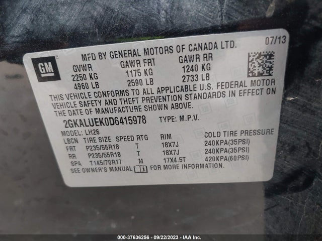 2013 GMC TERRAIN SLT VIN: 2GKALUEK0D6415978