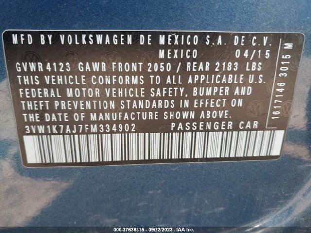 3VW1K7AJ7FM334902 Volkswagen Jetta Sedan 2.0l S
