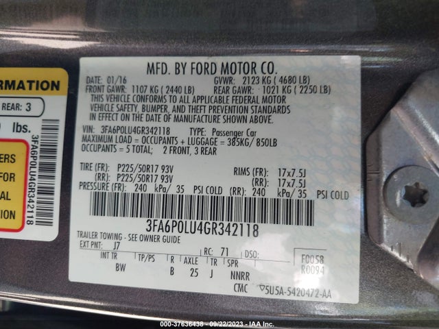 Ford Fusion Se Hybrid 2016 3FA6P0LU4GR342118 Image 9