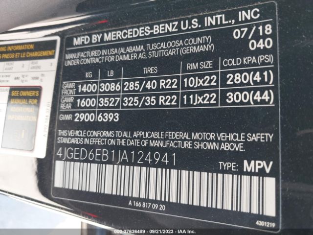 4JGED6EB1JA124941 Mercedes-Benz Gle Amg Gle 43