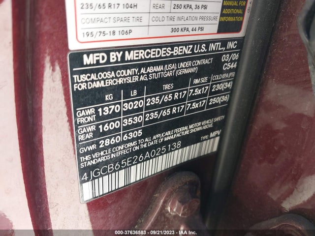 2006 MERCEDES-BENZ R-CLASS 3.5L VIN: 4JGCB65E26A025138