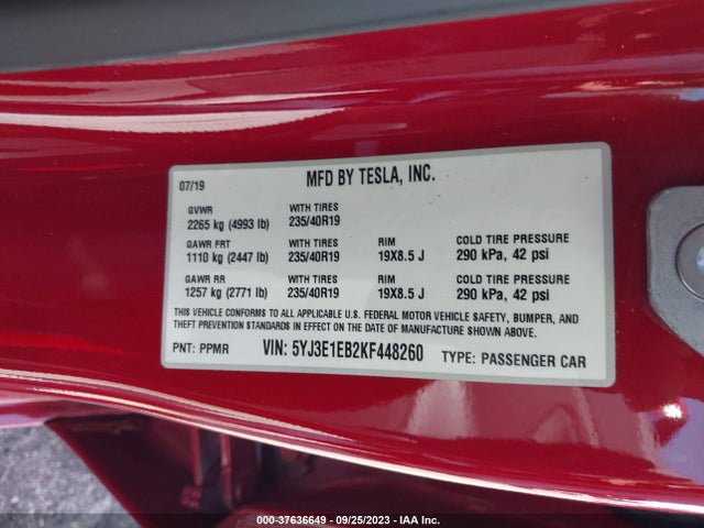 Tesla Model 3 Long Range/performance 2019 5YJ3E1EB2KF448260 Image 9