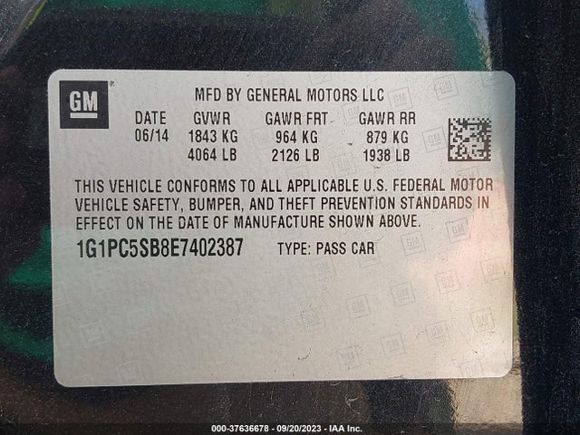 Chevrolet Cruze 1lt 2014 1G1PC5SB8E7402387 Image 9