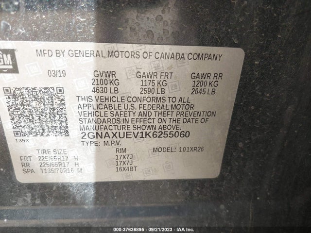 Chevrolet EQUINOX LT 2019 2GNAXUEV1K6255060 Image 9