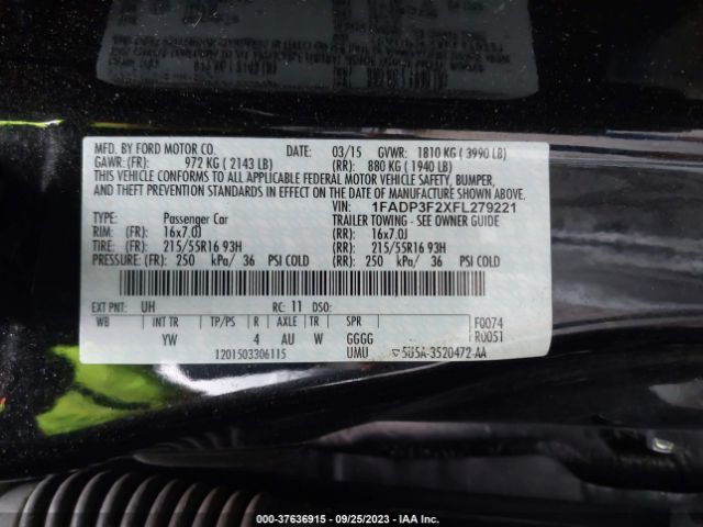 1FADP3F2XFL279221 Ford FOCUS SE