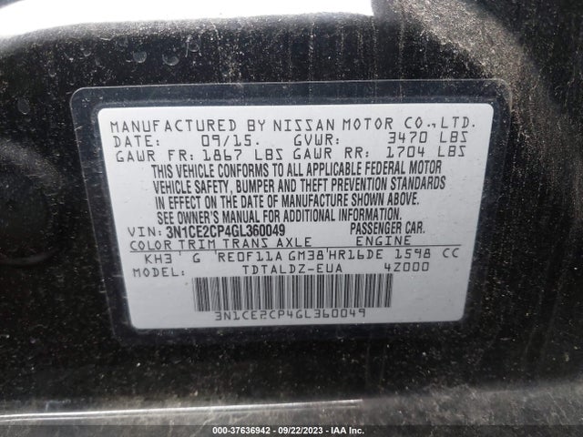 Nissan Versa Note S Plus/sv/sr/s (sr)/sl 2016 3N1CE2CP4GL360049 Image 9