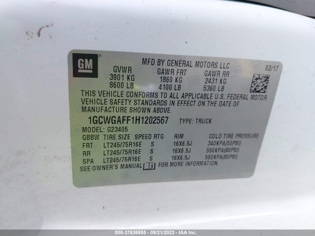 Chevrolet EXPRESS CARGO VAN 2017 1GCWGAFF1H1202567 Image 9