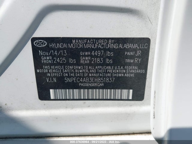 Hyundai Sonata Se 2.0t 2014 5NPEC4AB3EH851837 Image 9