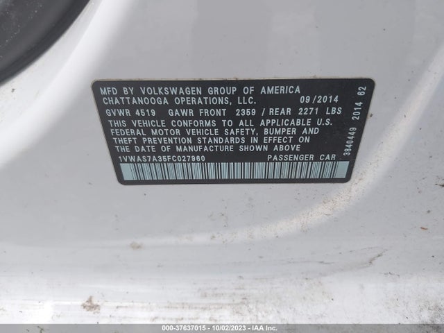 1VWAS7A35FC027960 Volkswagen Passat 1.8t Wolfsburg Ed