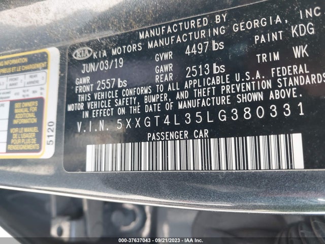KIA Optima Lx 2020 5XXGT4L35LG380331 Image 9