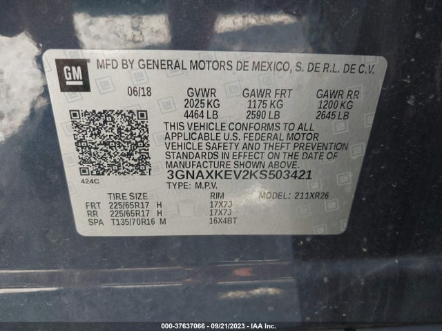 Chevrolet EQUINOX LT 2019 3GNAXKEV2KS503421 Image 9