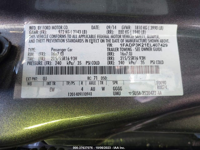 Ford FOCUS SE 2014 1FADP3K21EL407429 Image 9