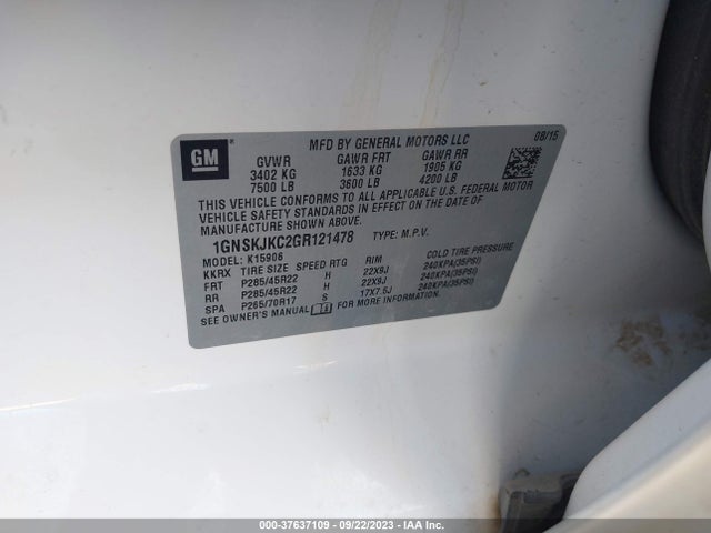 Chevrolet Suburban Ltz 2016 1GNSKJKC2GR121478 Image 9